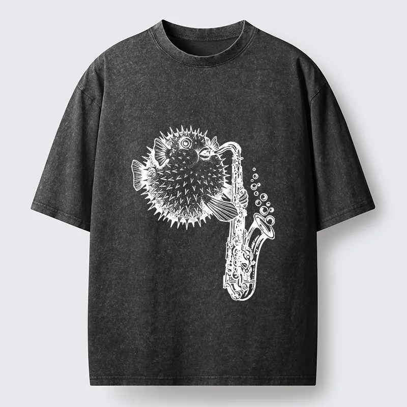 Tokyo-Tiger Pufferfish Performance Washed T-Shirt