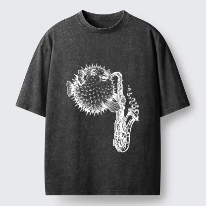 Tokyo-Tiger Pufferfish Performance Washed T-Shirt