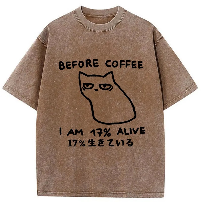 Tokyo-Tiger Before Coffee I Am 17% Alive Washed T-Shirt
