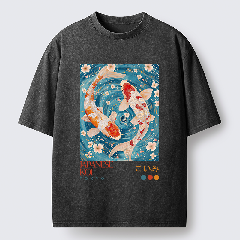 Tokyo-Tiger Koi In The Water Washed T-Shirt