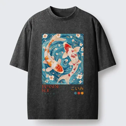 Tokyo-Tiger Koi In The Water Washed T-Shirt