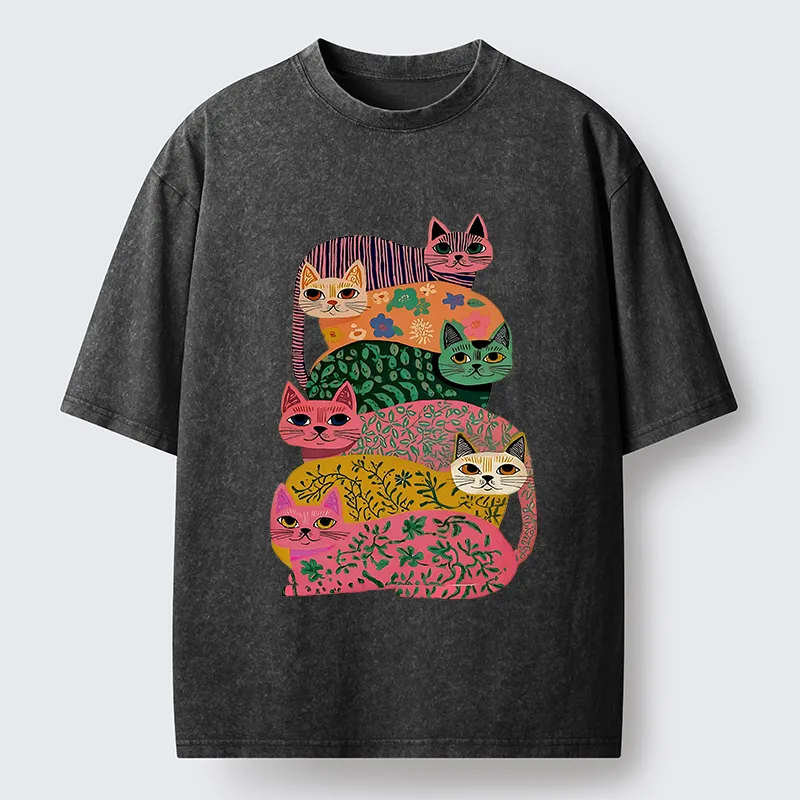 Tokyo-Tiger Colorful Cats Washed T-Shirt