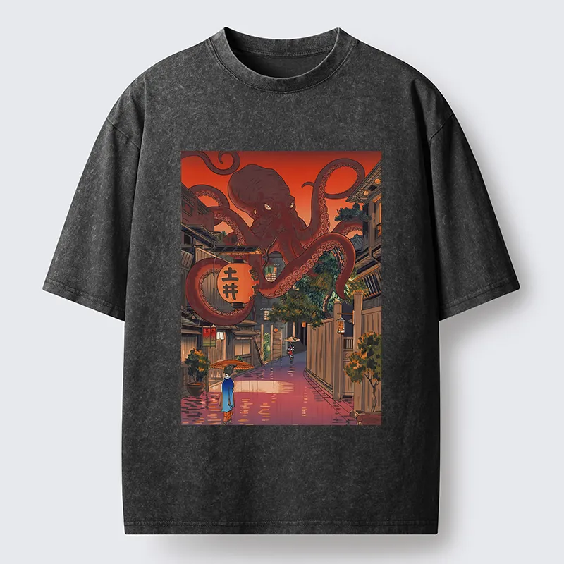 Tokyo-Tiger Monsters Attack The Village Washed T-Shirt