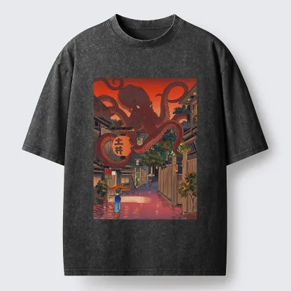 Tokyo-Tiger Monsters Attack The Village Washed T-Shirt