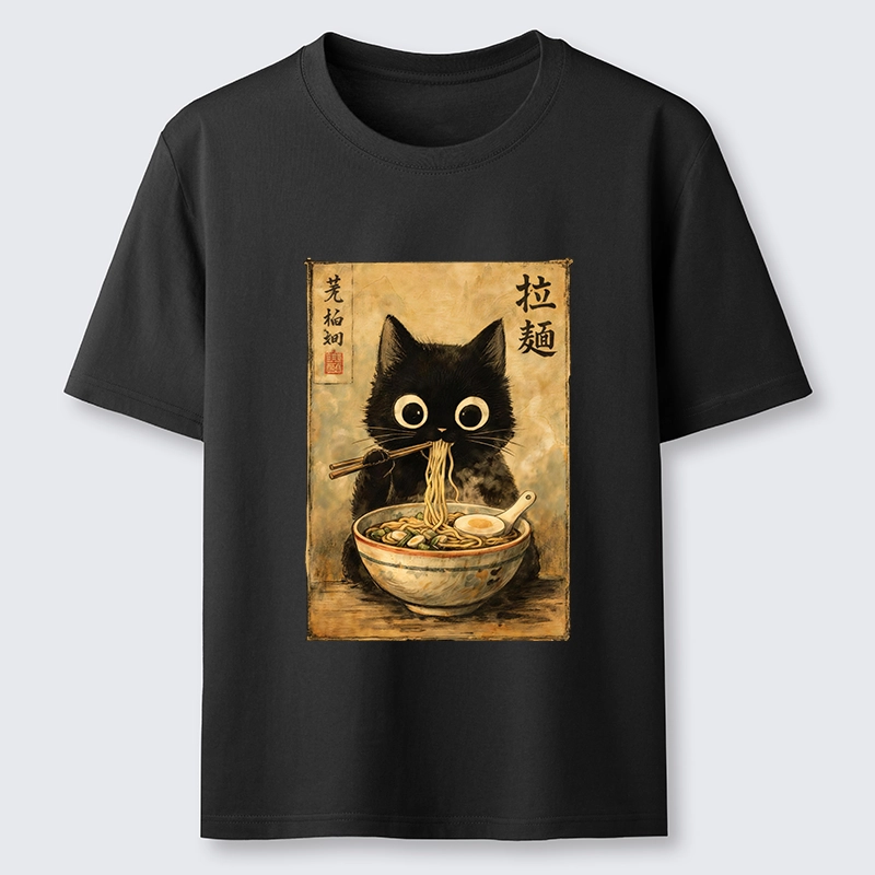 Tokyo-Tiger Cute Black Cat Eating Japanese Ramen Classic T-Shirt