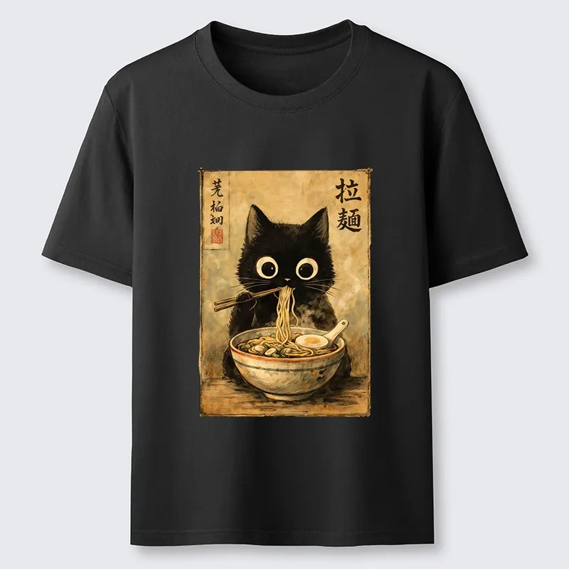 Tokyo-Tiger Cute Black Cat Eating Japanese Ramen Classic T-Shirt