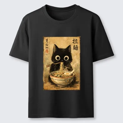 Tokyo-Tiger Cute Black Cat Eating Japanese Ramen Classic T-Shirt