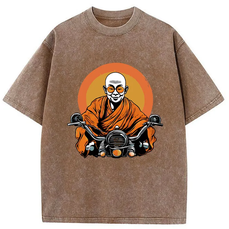 Tokyo-Tiger Monks Riding Motorcycles Washed T-Shirt