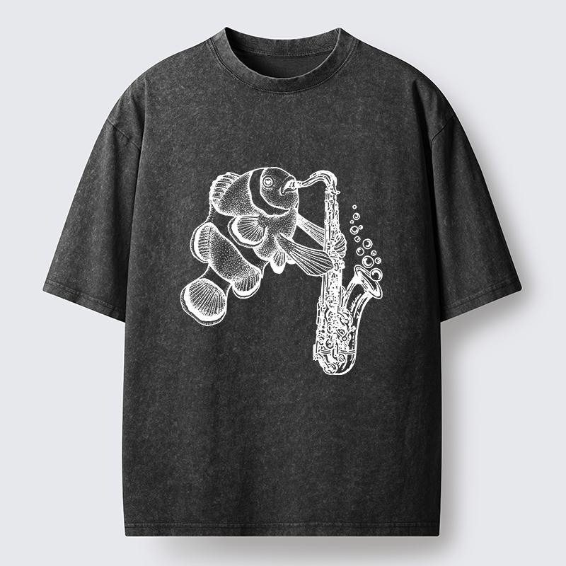 Tokyo-Tiger Clownfish Playing The Saxophone Washed T-Shirt