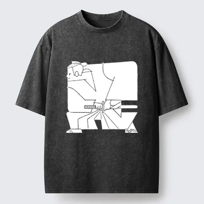 Tokyo-Tiger Pattern Design Samurai Washed T-Shirt