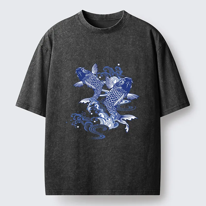 Tokyo-Tiger Traditional Koi Pattern Washed T-Shirt