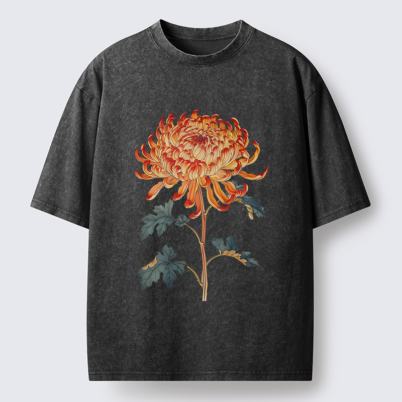 Tokyo-Tiger Japanese Chrysanthemum Washed T-Shirt
