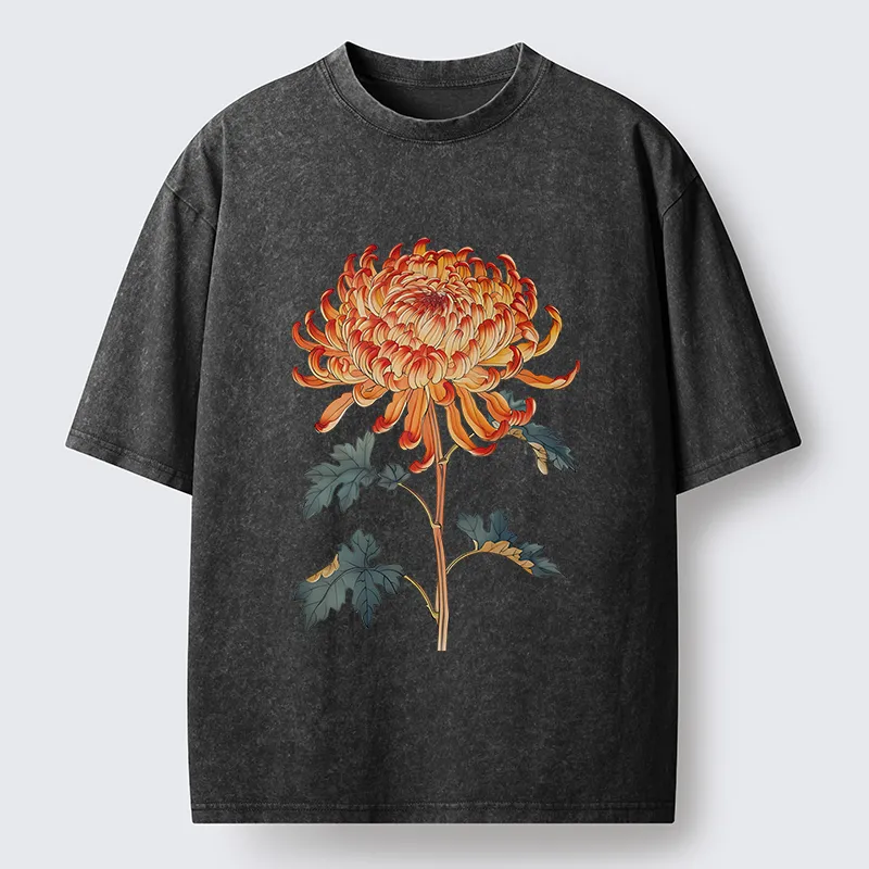Tokyo-Tiger Japanese Chrysanthemum Washed T-Shirt