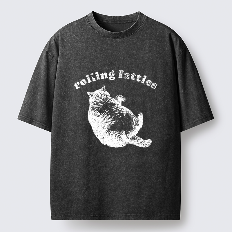 Tokyo-Tiger Rolling Fatties Fat Cat  Washed T-Shirt