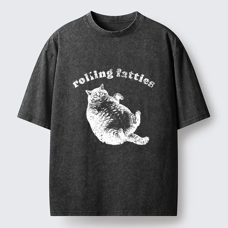 Tokyo-Tiger Rolling Fatties Fat Cat  Washed T-Shirt
