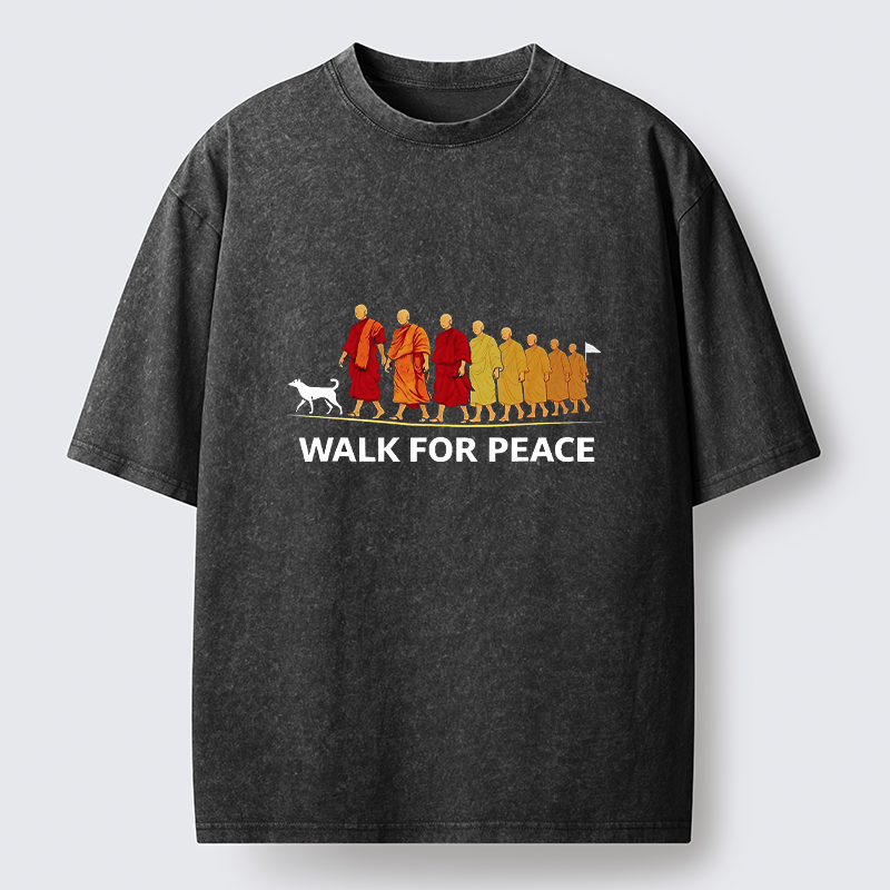Tokyo-Tiger Walk For Peace Monks And Dog Washed T-Shirt