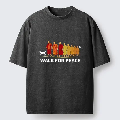 Tokyo-Tiger Walk For Peace Monks And Dog Washed T-Shirt