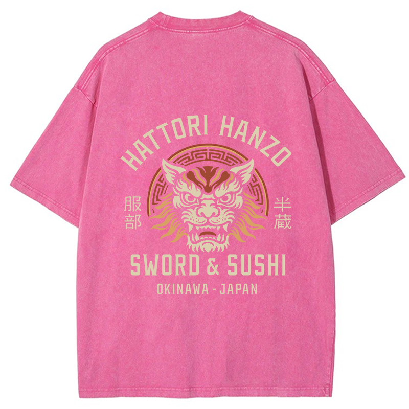 Tokyo-Tiger Hattori Lion Japanese Samurai Back Washed T-Shirt