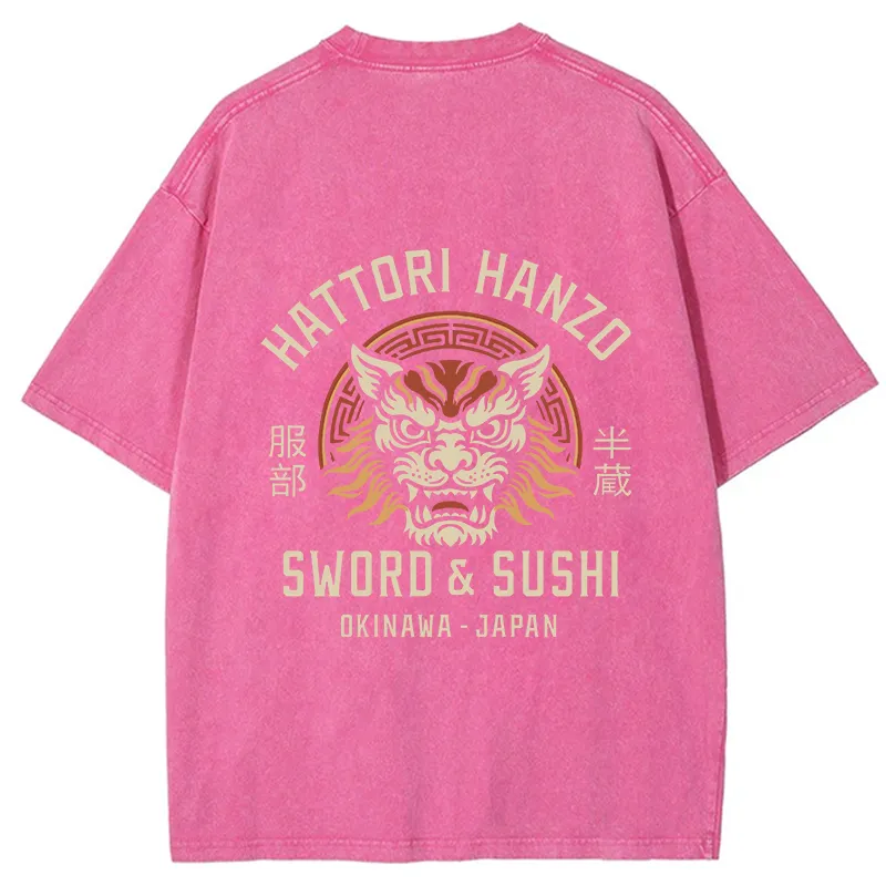 Tokyo-Tiger Hattori Lion Japanese Samurai Back Washed T-Shirt