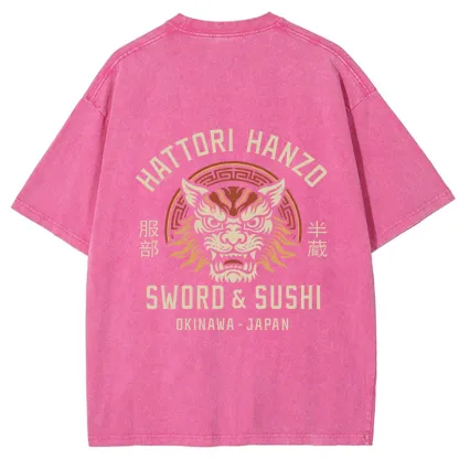 Tokyo-Tiger Hattori Lion Japanese Samurai Back Washed T-Shirt