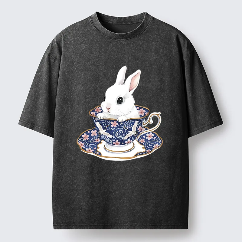 Tokyo-Tiger Cute Rabbit Tea Set Washed T-Shirt
