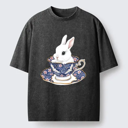 Tokyo-Tiger Cute Rabbit Tea Set Washed T-Shirt