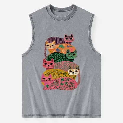 Tokyo-Tiger Colorful Cats Washed Tank
