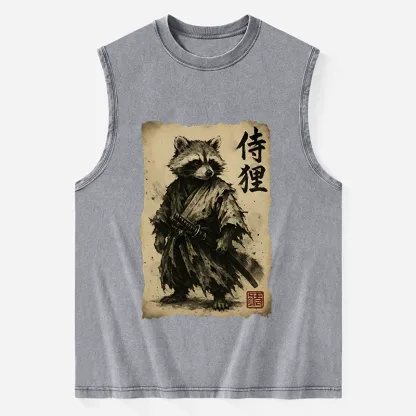 Tokyo-Tiger Retro Raccoon Samurai Washed Tank