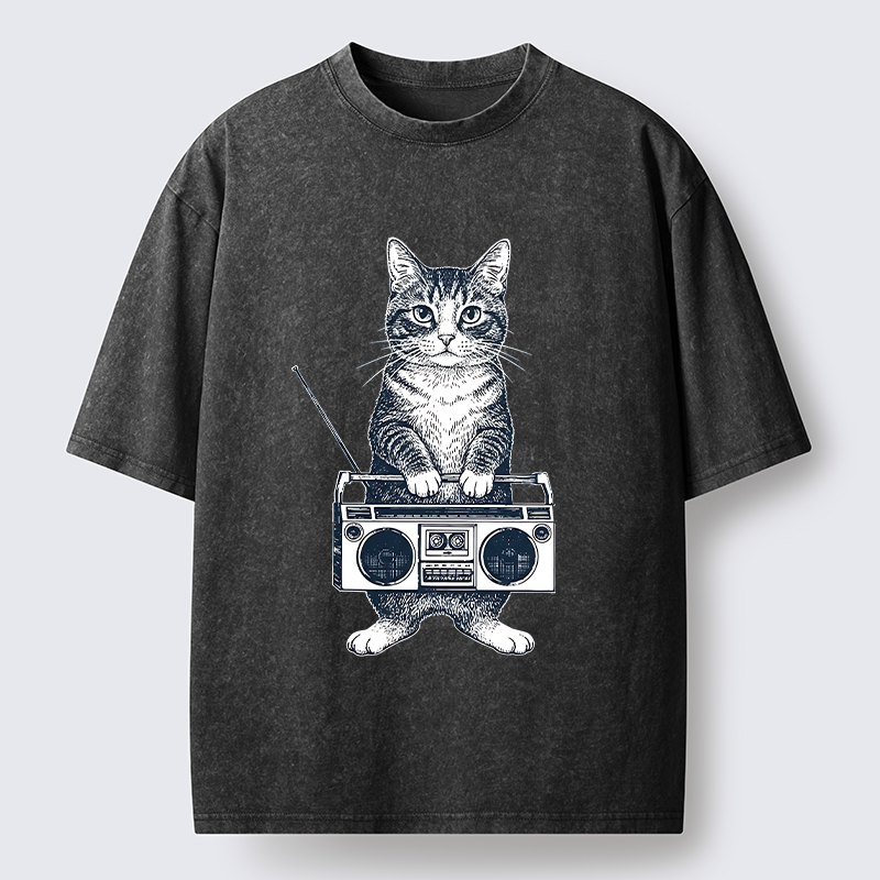 Tokyo-Tiger Cat Carried The Radio Washed T-Shirt