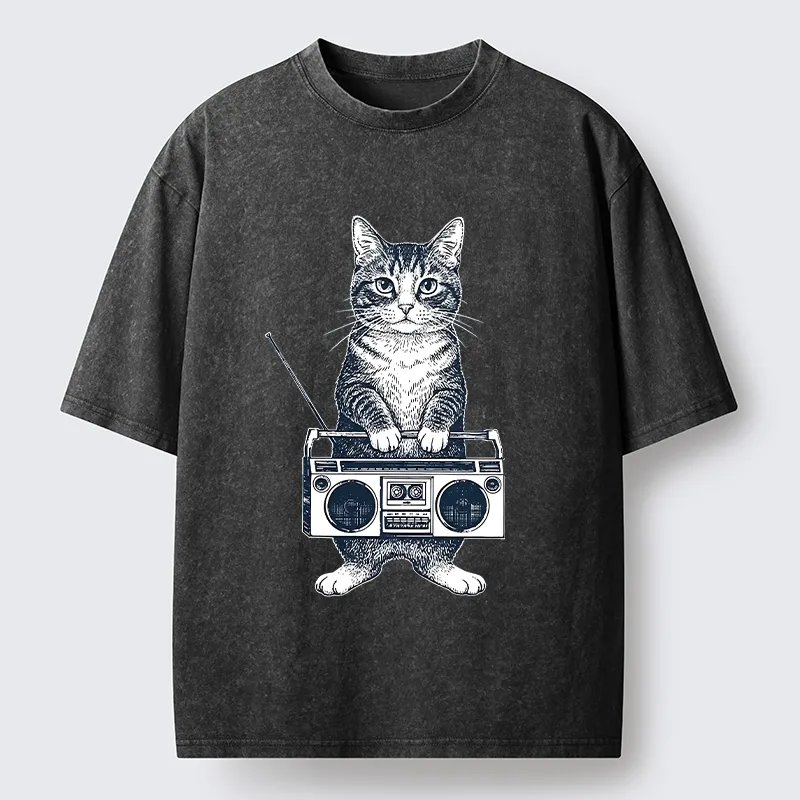 Tokyo-Tiger Cat Carried The Radio Washed T-Shirt