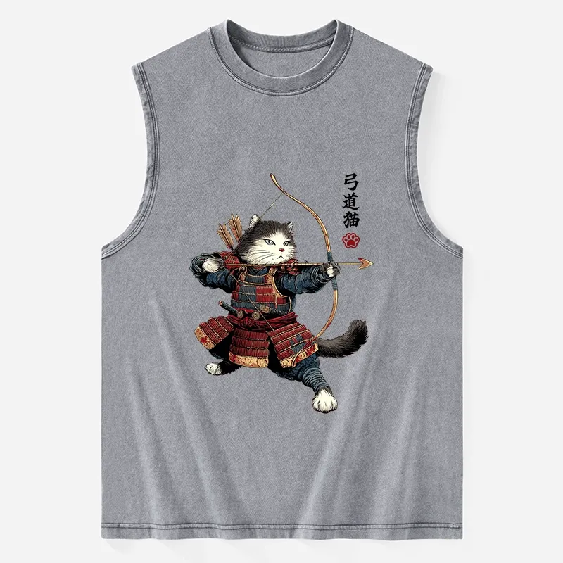 Tokyo-Tiger Kyudo Samurai Cat Washed Tank
