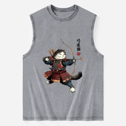 Tokyo-Tiger Kyudo Samurai Cat Washed Tank