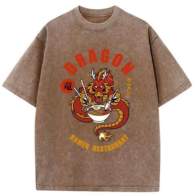 Tokyo-Tiger Ramen Lover Dragon Washed T-Shirt Sale
