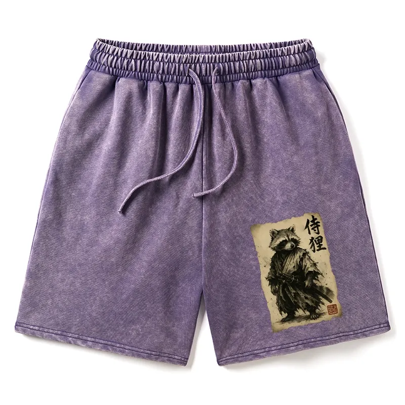 Tokyo-Tiger Retro Raccoon Samurai Washed Shorts
