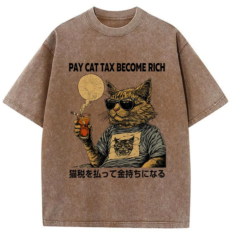 Tokyo-Tiger Pay Cat Tax Become Rich Washed T-Shirt