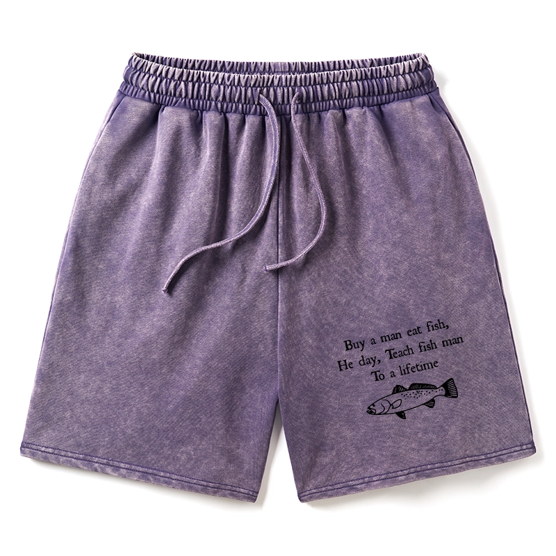 Tokyo-Tiger Man Eat Fish Meme Washed Shorts