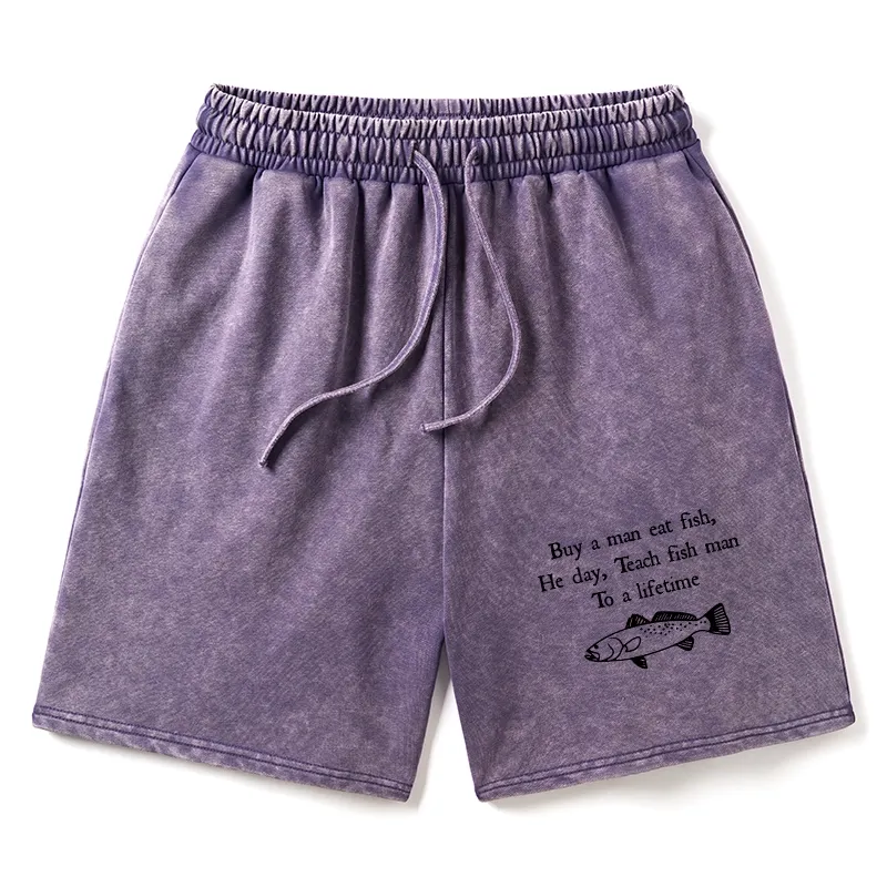 Tokyo-Tiger Man Eat Fish Meme Washed Shorts