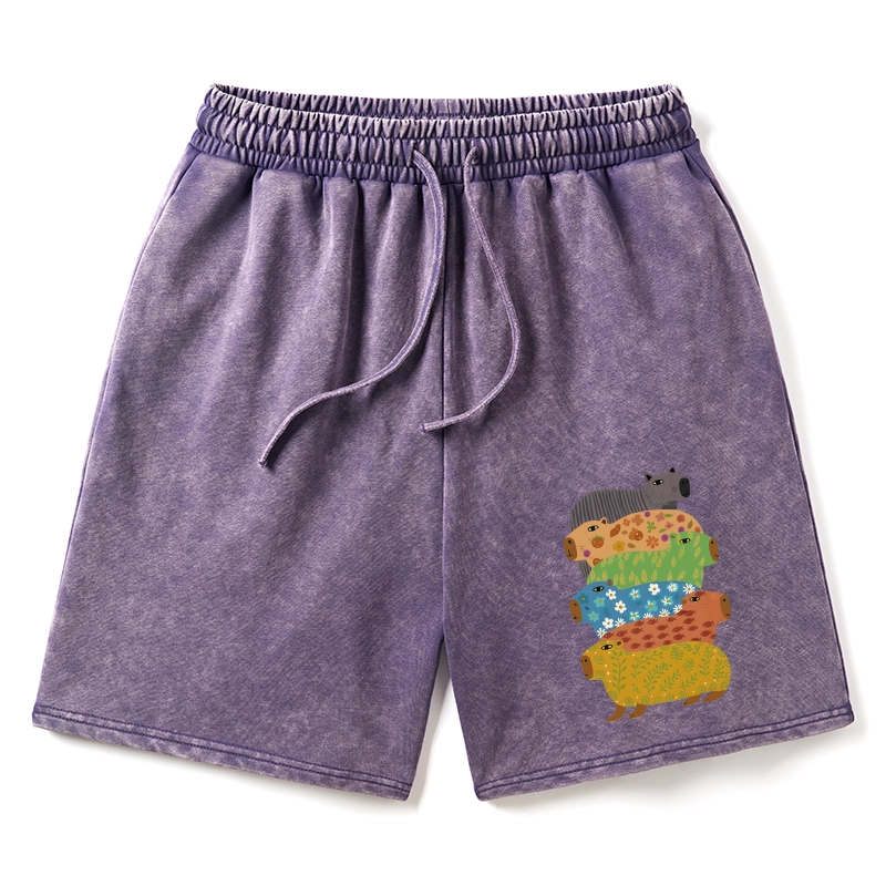 Tokyo-Tiger Colorful Capybaras Washed Shorts