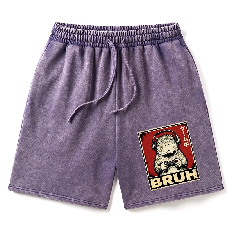 Tokyo-Tiger Funny Capybara Playing Games Washed Shorts