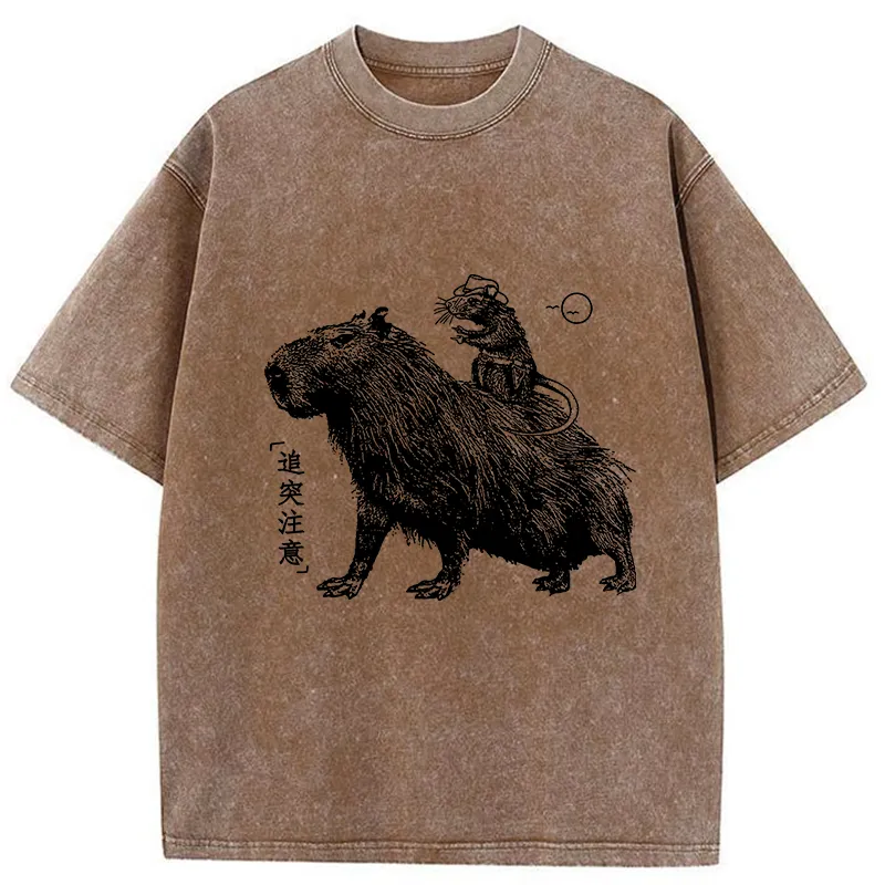 Tokyo-Tiger Mouse Riding A Capybara Washed T-Shirt