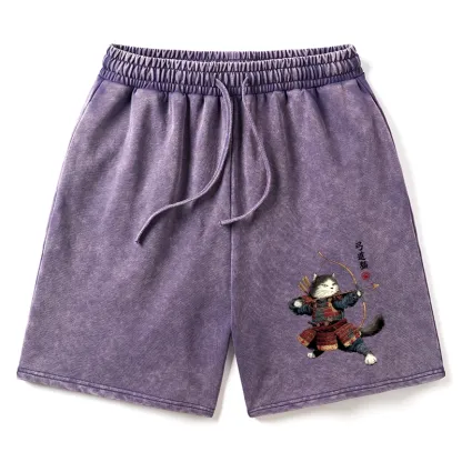 Tokyo-Tiger Kyudo Samurai Cat Washed Shorts