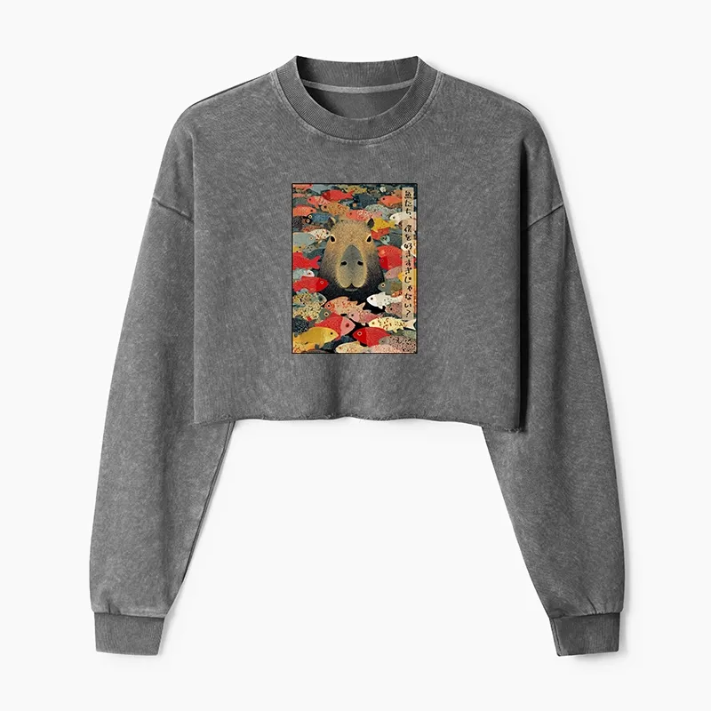 Tokyo-Tiger Am I Too Lovable? Washed Crop Sweatshirt