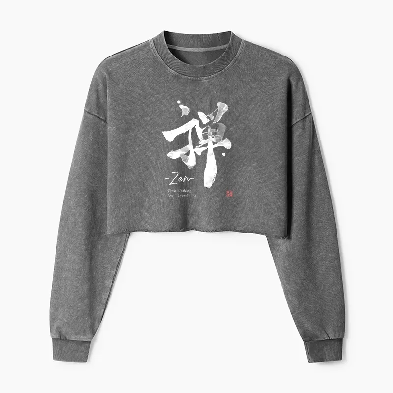 Tokyo-Tiger Zen Texts Washed Crop Sweatshirt