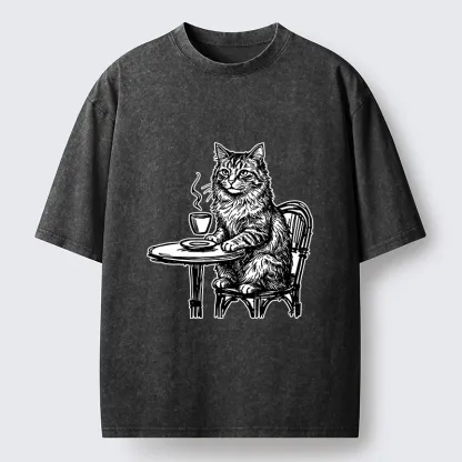 Tokyo-Tiger Elegant Long-haired Cat Washed T-Shirt