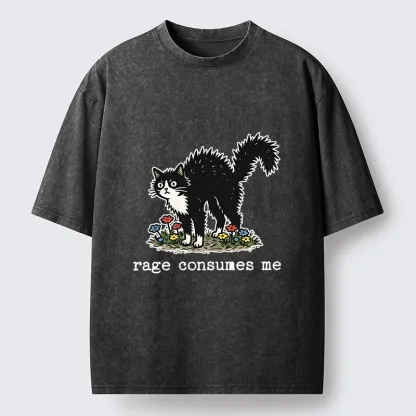 Tokyo-Tiger Angry Tuxedo Cat Washed T-Shirt