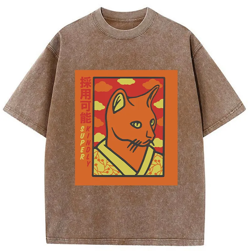 Tokyo-Tiger Super Kindly Cat Washed T-Shirt Sale