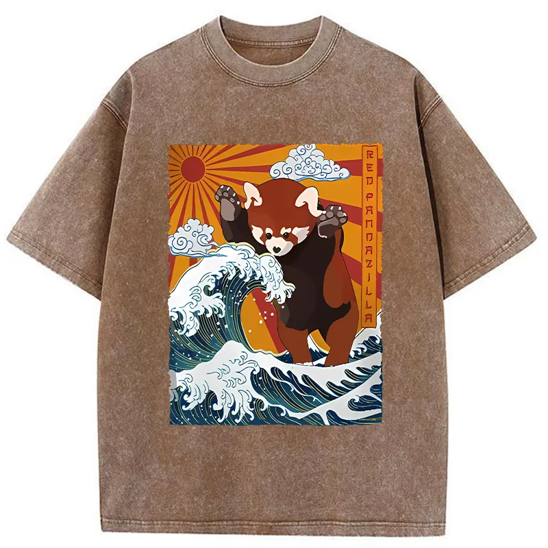 Tokyo-Tiger The Great Wave Off Red Panda Washed T-Shirt