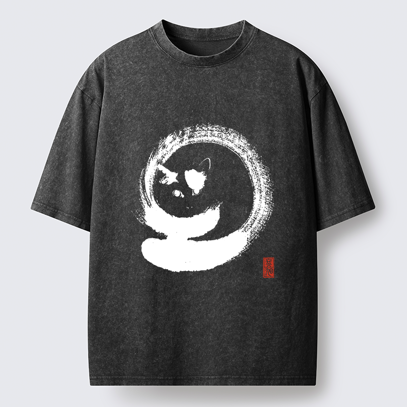 Tokyo-Tiger Ink Painting Of A Fat Cat Washed T-Shirt