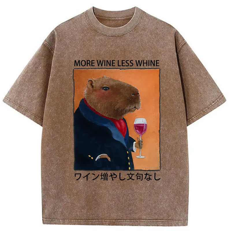 Tokyo-Tiger Capybara More Wine Less Whine Washed T-Shirt