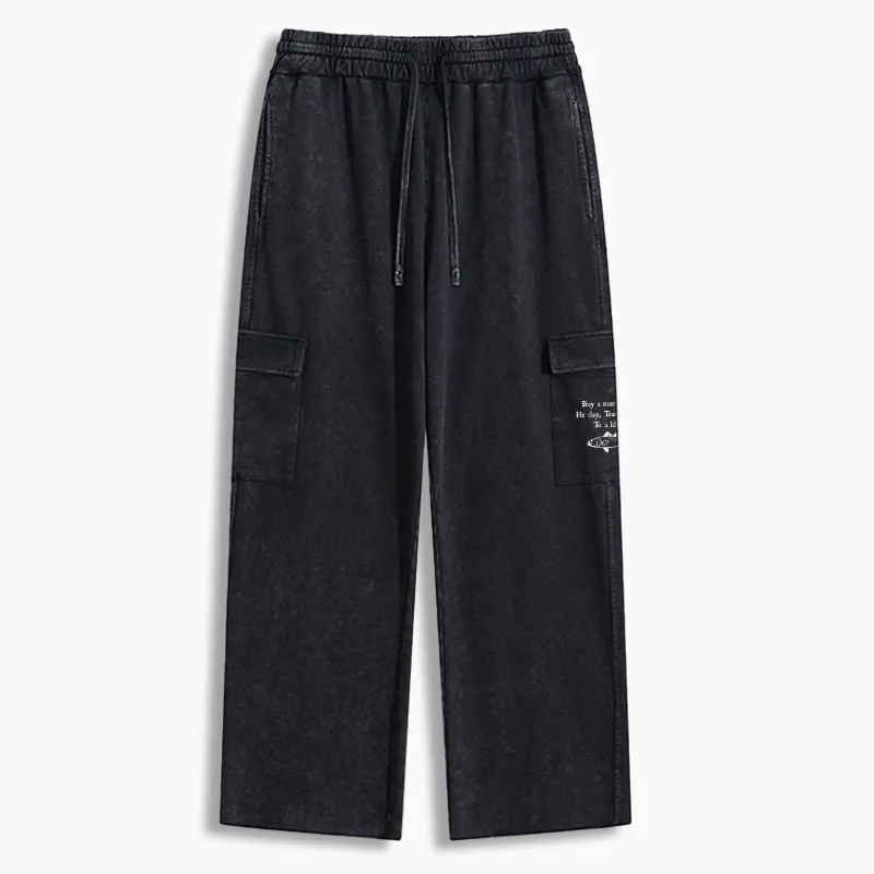 Tokyo-Tiger Man Eat Fish Meme Washed Utility Sweatpants